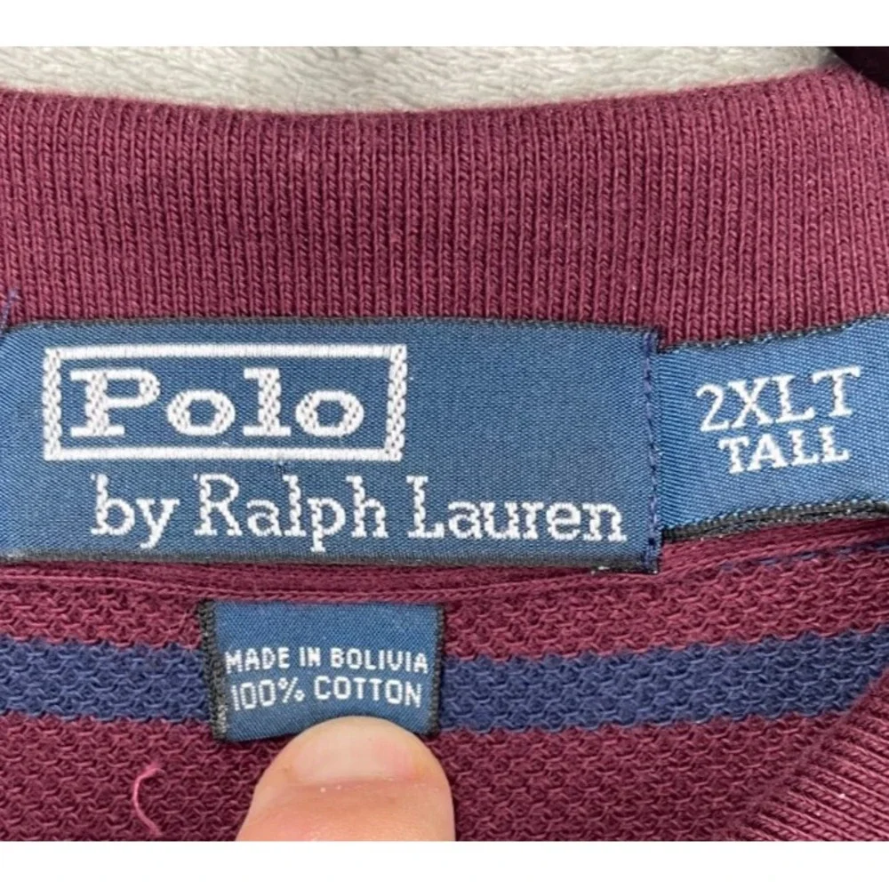 VTG Polo Ralph Lauren Men's Short Sleeve Polo Shirt 2XLT Tall‎ Maroon Striped